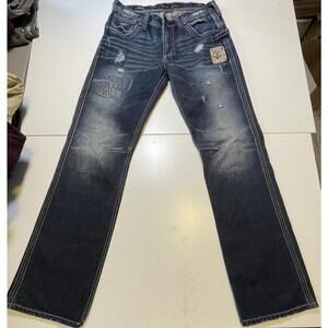 Affliction Jeans Mens Relaxed Straight Leg Distressed Denim Embroidered 31x32